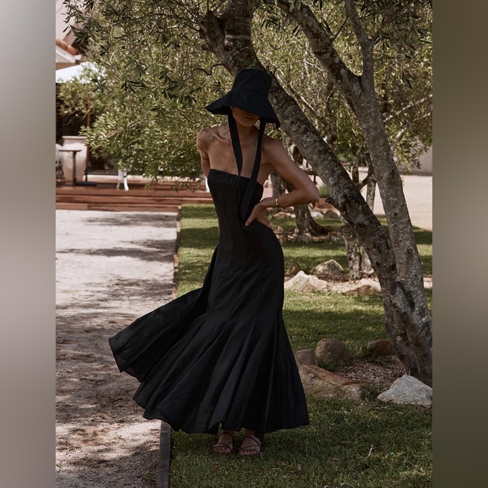 Dissh ROCKY BLACK LINEN PANEL MIDI DRESS US 2